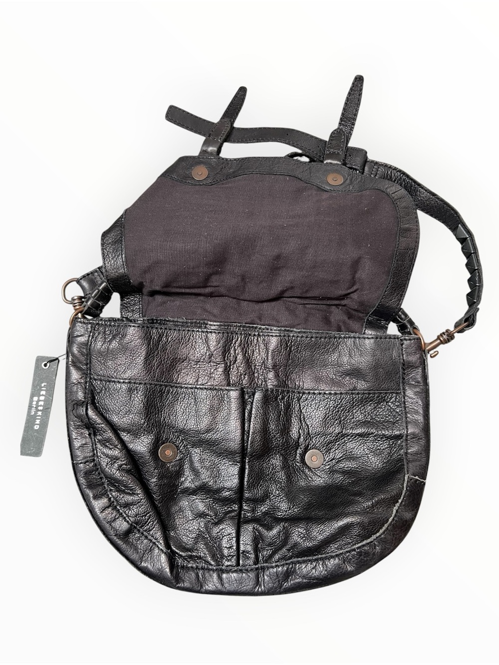 Liebeskind Berlin Leather Flap Studded Crossbody Satchel in Black - Picture 2 of 3